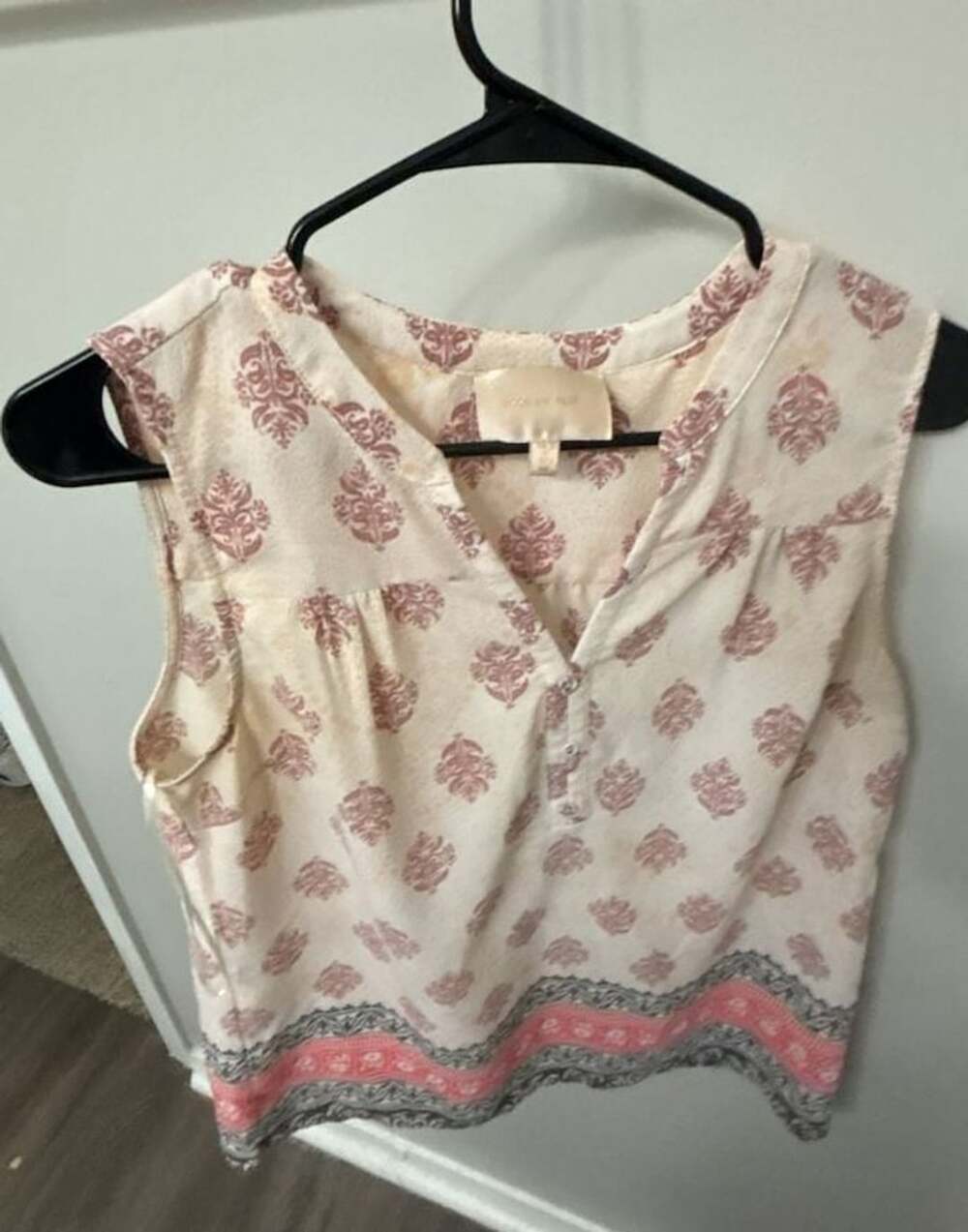 Skies Are Blue Womens M Boho Paisley Border Print Sleeveless V Neck Blouse